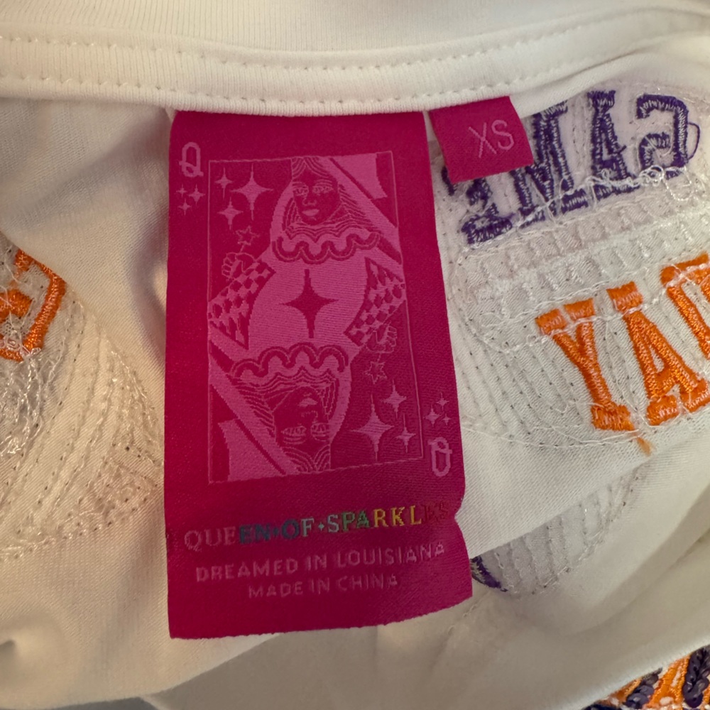 New! QUEEN OF SPARKLES Sequin Orange and Purple Game Day Football Tee - Picture 7 of 8